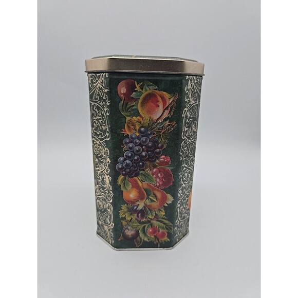 Vintage Hexagon Shaped Cookie Candy Storage Tin with Fruit Design - Picture 2 of 12